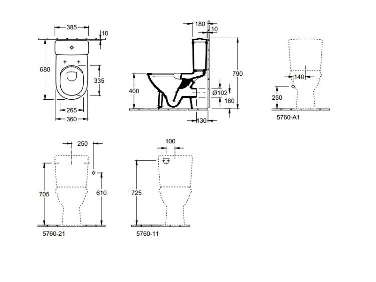 Сливной бачок Villeroy & Boch ONovo 385x180 мм 3/4,5 л CeramicPlus альпийский белый 5760S1R1