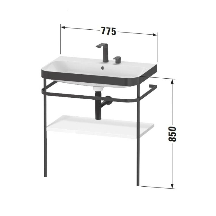 Консоль с раковиной Duravit Happy D.2 Plus 775x490x850 мм рама чёрный матовый полка белый HP4737E2222