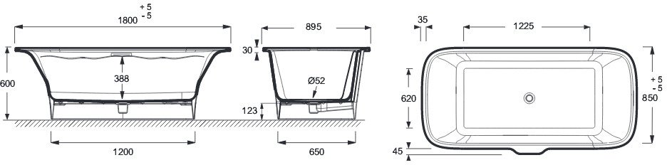Ванна отдельностоящая Jacob Delafon Elite 180x85 см со сливом и ножками E6D034-00