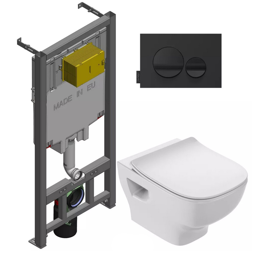 Унитаз с инсталляцией Jacob Delafon Rodin+ сиденье тонкое микролифт панель для двойного смыва глянцевый белый E21750RU-00