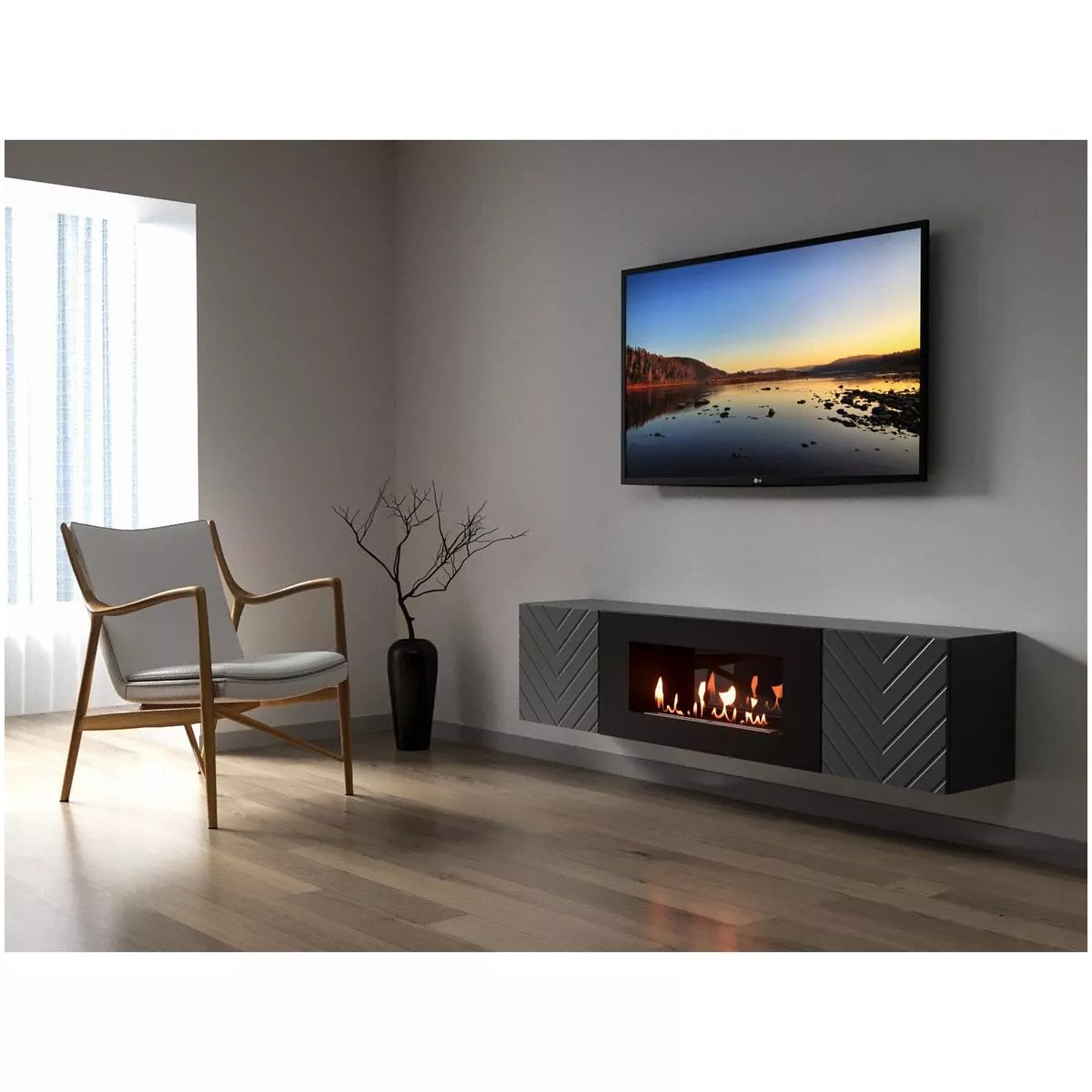Тумба ТВ с биокамином Firelight BFP-P1700V графит 17996