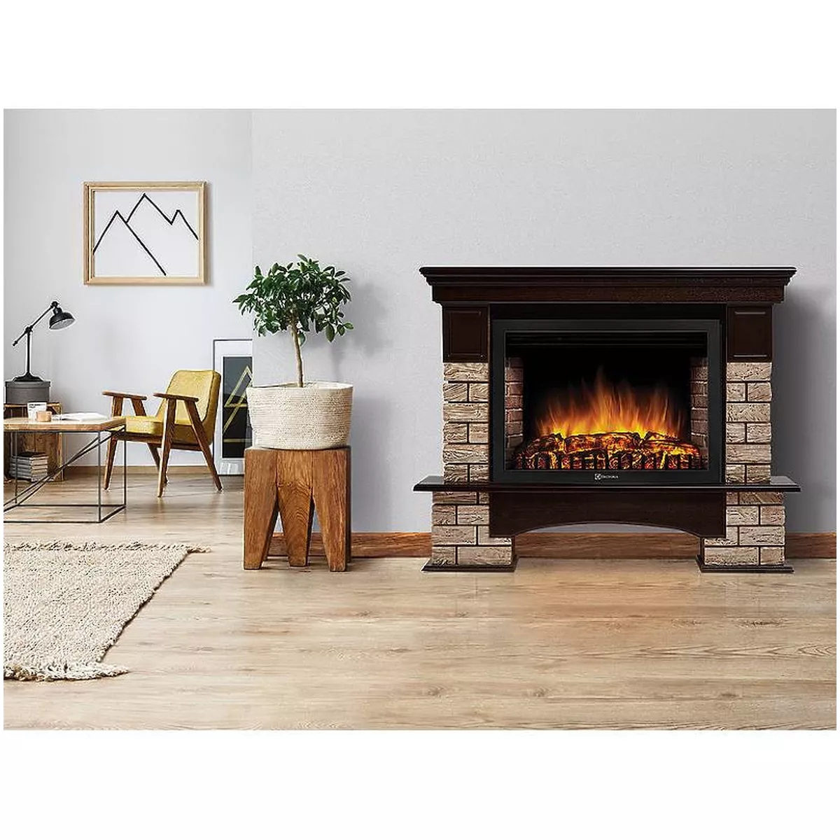 Портал для камина Firelight Forte Wood 25 коричневый камень / темный дуб 18813