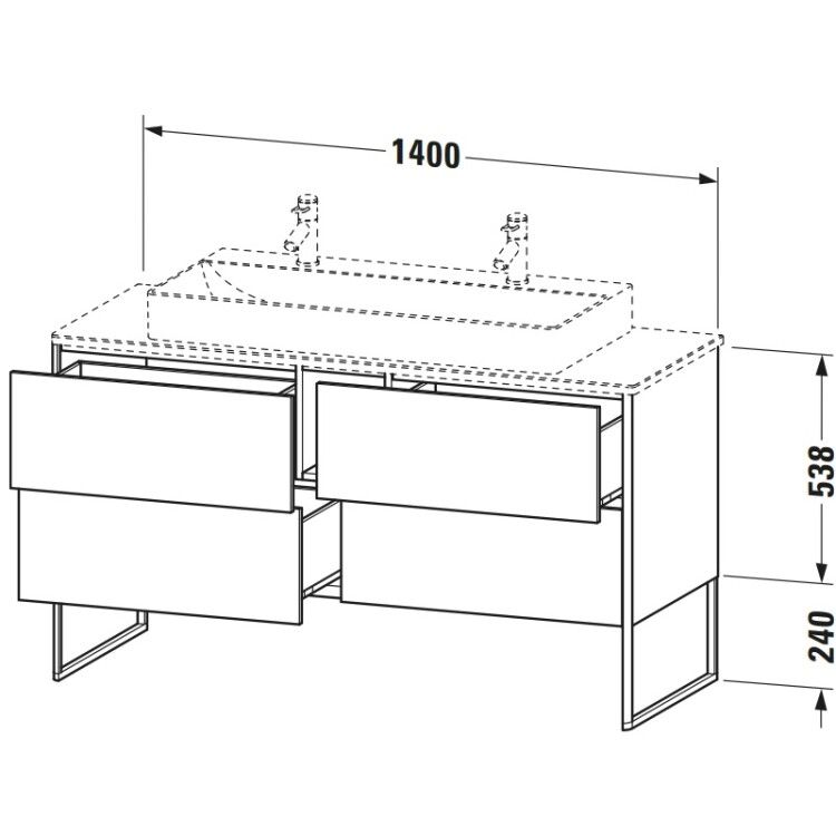 Тумба под раковину Duravit XSquare 1400x548x778 мм напольная графит матовый XS4925M4949