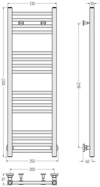 Полотенцесушитель водяной Сунержа Модус 1007x350 мм черный матовый 31-0250-1030