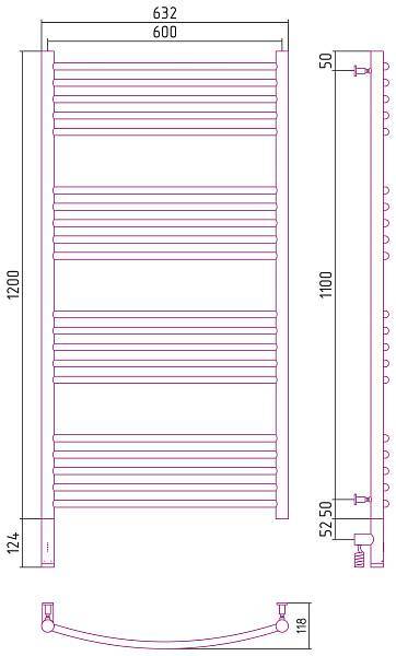 Полотенцесушитель электрический Сунержа Богема 3.0 600x1200 мм левый матовое золото 032-5802-1260