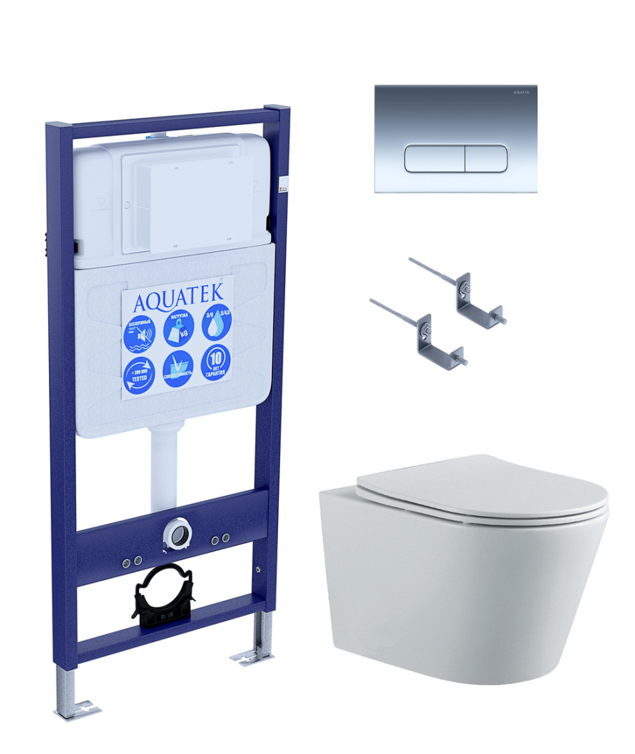 Комплект инсталляции AQUATEK ВЕГА-1905-016 рама INS-0000012 кнопка KDI-0000016 унитаз AQ1905-00 крепеж KKI-0000002