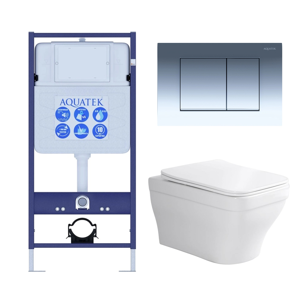 Комплект инсталляции 4 в 1 AQUATEK АМАДЕО (рама INS-0000012, кнопка KDI-0000010, унитаз AQ1163-00) АМАДЕО-010