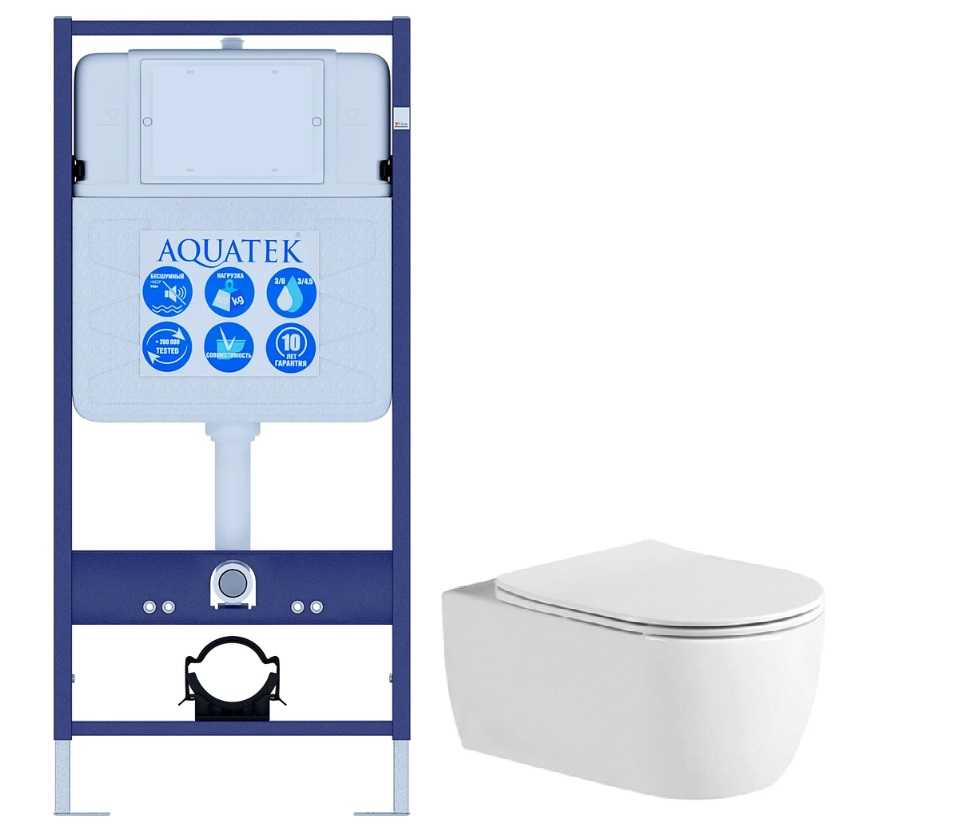 Комплект инсталляции с унитазом AQUATEK ЕВРОПА New (рама INS-0000012, унитаз AQ1106L-00 soft-close) ЕВРОПА New