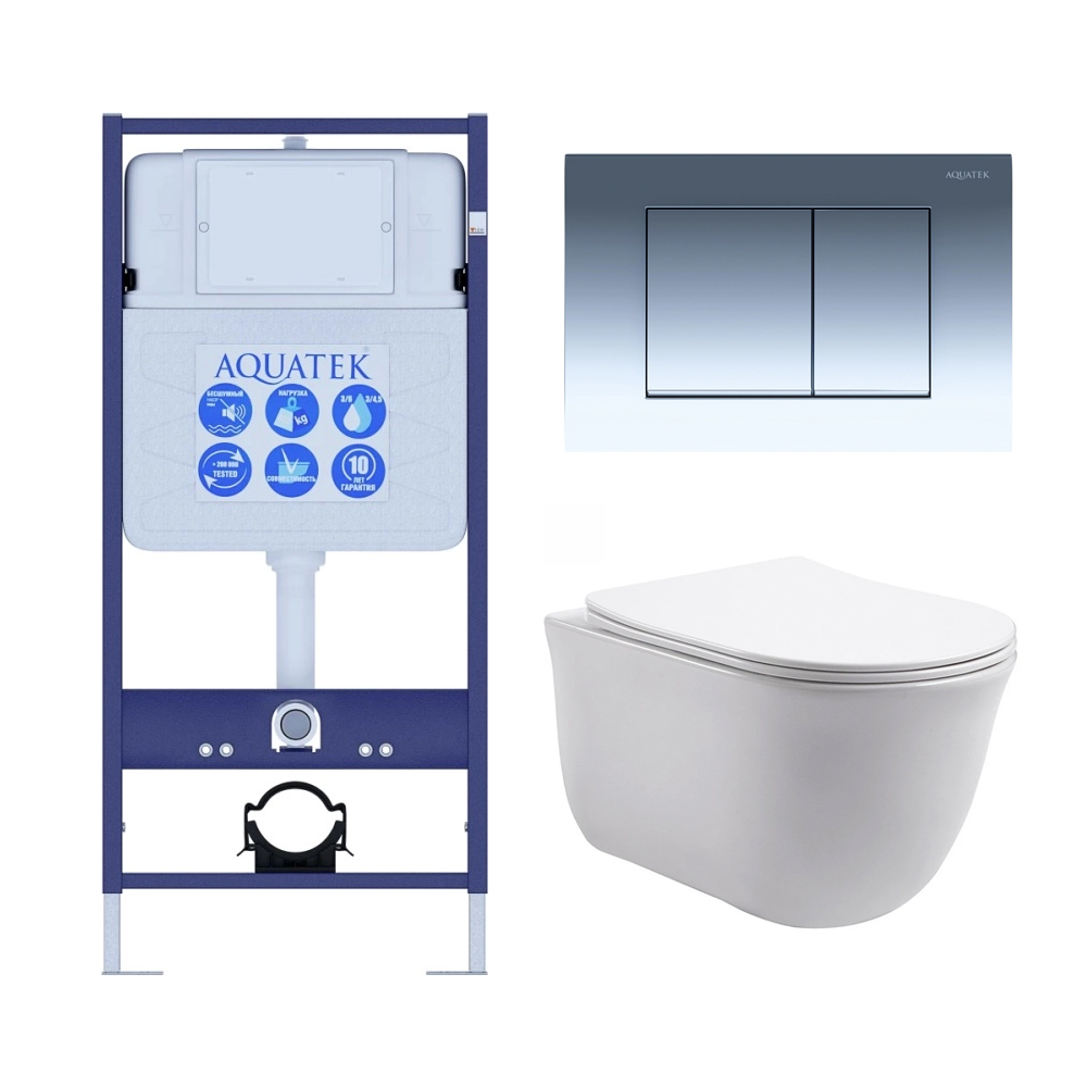 Комплект 4 в 1 инсталляция AQUATEK Standard INS-0000012 клавиша KDI-0000010 унитаз КЛАССИК AQ1111-00 КЛАССИК-010 4в1