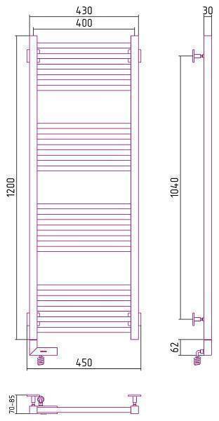 Полотенцесушитель электрический Сунержа Модус 2.0 400x1200 мм левый без покрытия 00-5600-1240