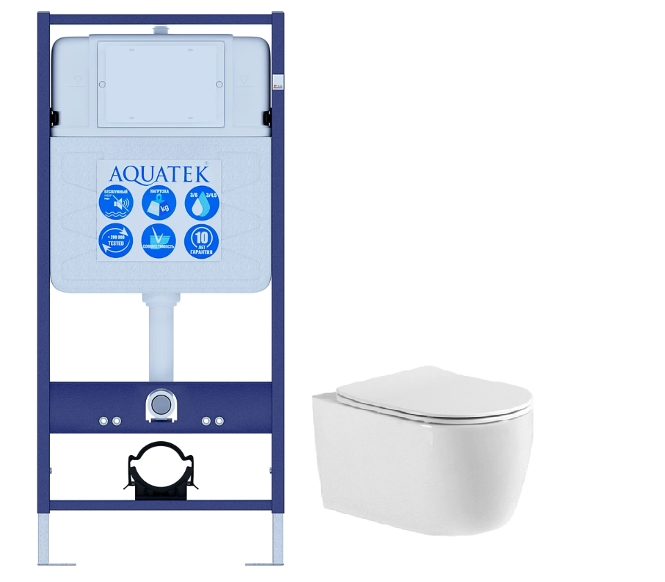 Комплект инсталляции с унитазом AQUATEK ЕВРОПА New cm (рама INS-0000012, унитаз AQ1106-00 soft-close) ЕВРОПА New cm