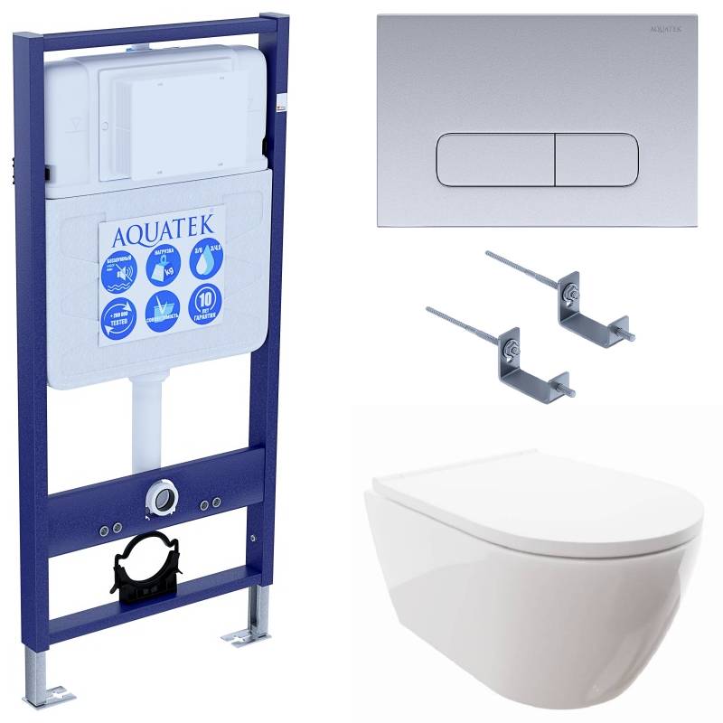 Комплект инсталляции 4 в 1 Aquatek Поларис (рама Standard, унитаз AQ0700-00, сиденье soft-close, панель KDI-0000014) ПОЛАРИС-014