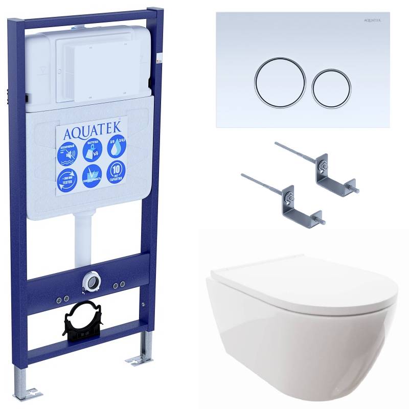 Комплект инсталляции 4 в 1 Aquatek Поларис (рама Standard, унитаз AQ0700-00, сиденье soft-close, панель KDI-0000015) ПОЛАРИС-015
