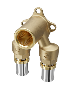 Угольник двойной Giacomini RM138 16x2-1/2 Мультипресс с кронштейном RM138Y033