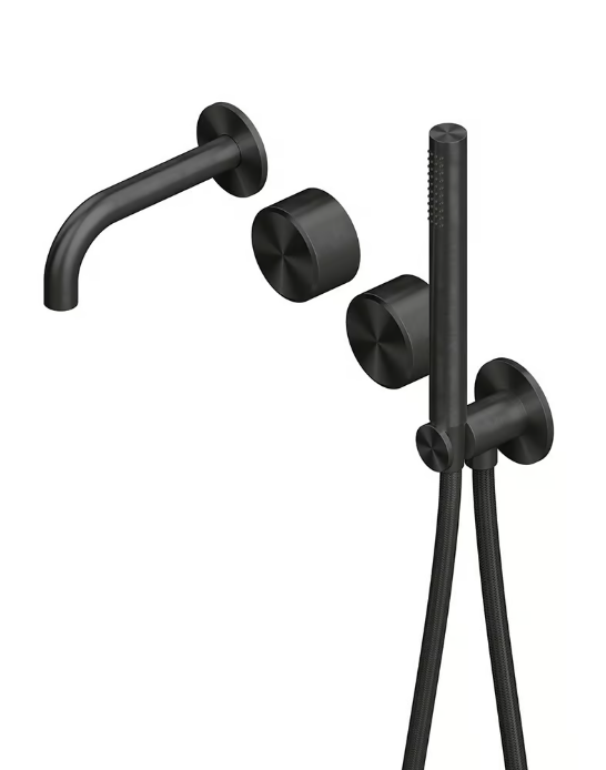 Смеситель для ванны и душа Quadrodesign Stereo настенный встраиваемый золото черное 1669ON