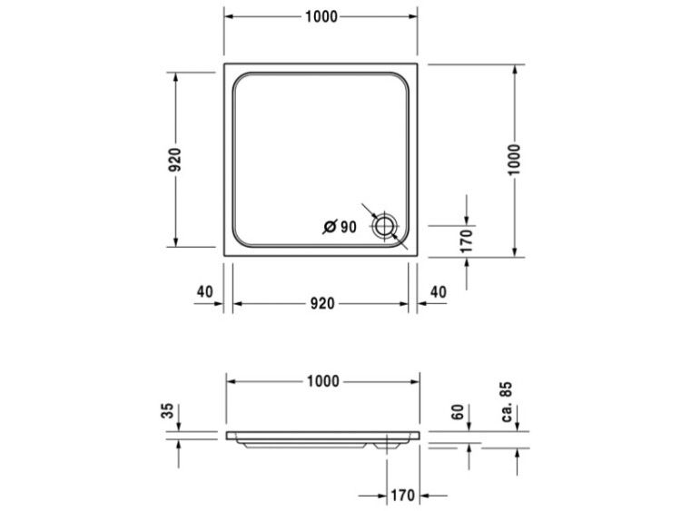 Душевой поддон Duravit D-Code 1000x1000x85 мм с антислипом белый 720103000000001