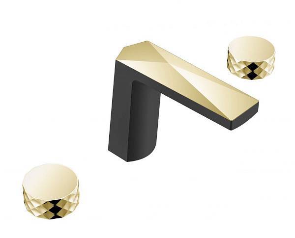 Смеситель для раковины на 3 отверстия Boheme Venturo Diamond черный/золото 150-BG-DIAMOND