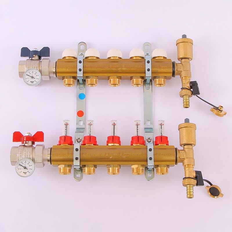 Коллекторная группа с термостатическими вентилями и расходомерами Tiemme 1x3/4 EK 5 выходов 3870001