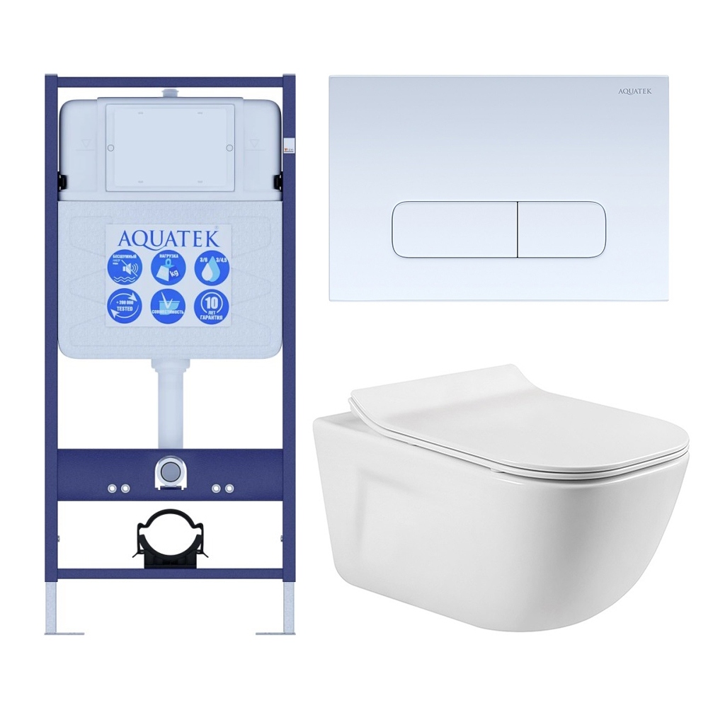 Комплект инсталляции с унитазом AQUATEK ДИВА-013 4в1 (рама INS-0000012, клавиша KDI-0000013, унитаз AQ2012-00) ДИВА-013 4в1