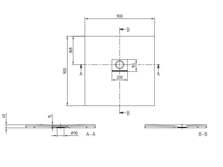 Душевой поддон Villeroy & Boch Squaro Infinity 900x900x40 мм цвет Stone White UDQ9090SQI1VRW