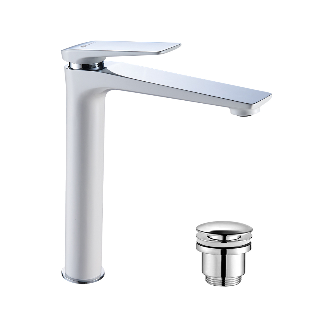 Смеситель для умывальника Lemark Allegro высокий монолитный хром/белый LM5909CW