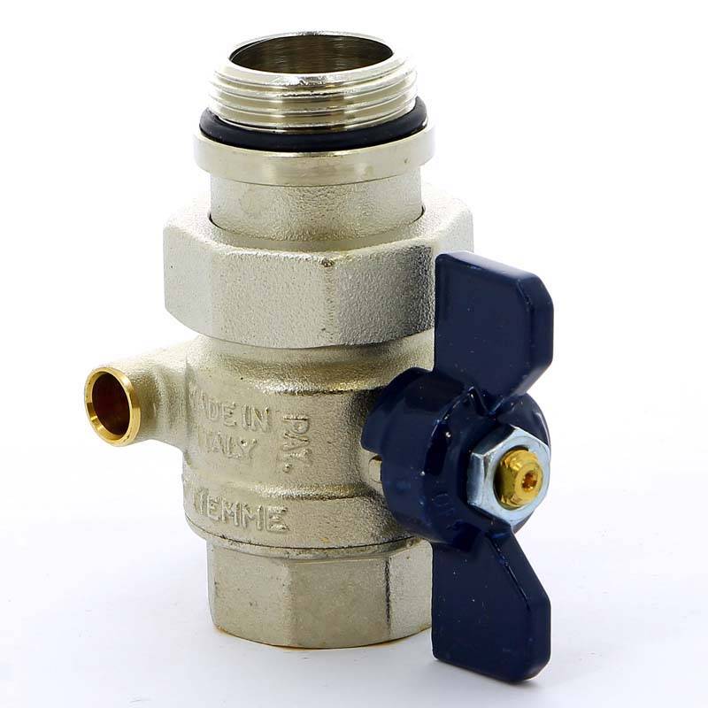 Кран шаровой Tiemme 1 НВ с разъемным соединением и термометром бабочка синяя 2120042