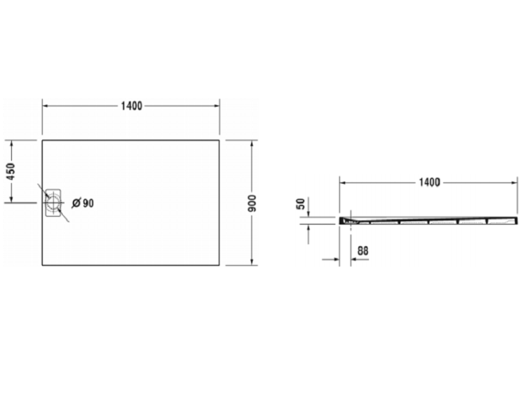 Душевой поддон Duravit Stonetto 1400x900 мм бетон 720150180000000