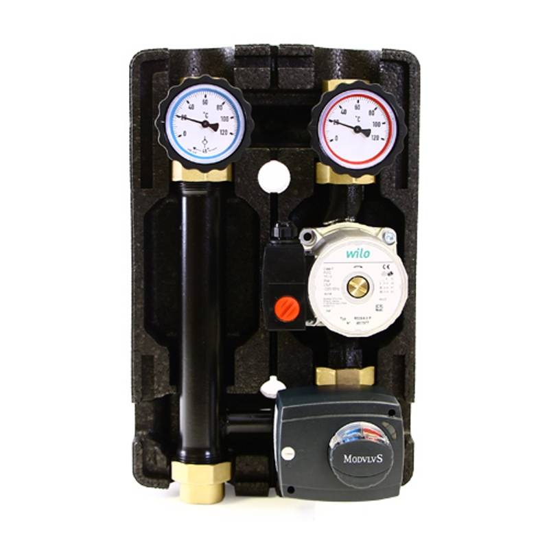 Насосно-смесительная группа Uni-Fitt DN25 с трехходовым клапаном, сервоприводом и насосом Grundfos UPSO 25-65 493G2500