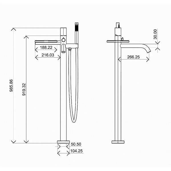 Смеситель для ванны с душем напольный Boheme Stick черный/золото 129-BG.2