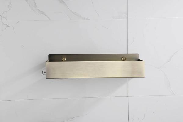 Полочка-корзинка Boheme Q прямоугольная подвесная с 2 крючками бронза 10965-BR