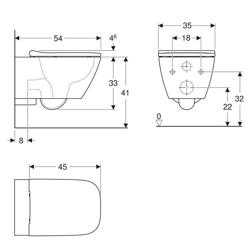 Унитаз подвесной Geberit Smyle Square Rimfree безободковый с сиденьем SoftClose и QuickRelease 54х35 см 500.683.01.1