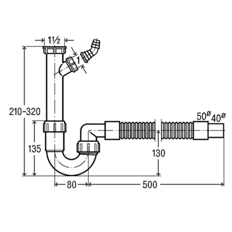 Сифон трубный для мойки Viega 40/50 мм с универсальным отводом 101633