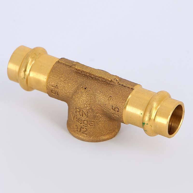 Тройник пресс-В Viega Sanpress 15х1/2х15 бронза 115630