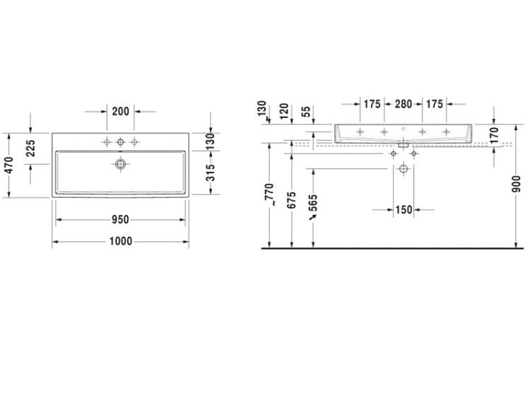 Раковина для мебели Duravit Vero Air 1000x470 мм шлифованная 1 отверстие для смесителя 2350100027