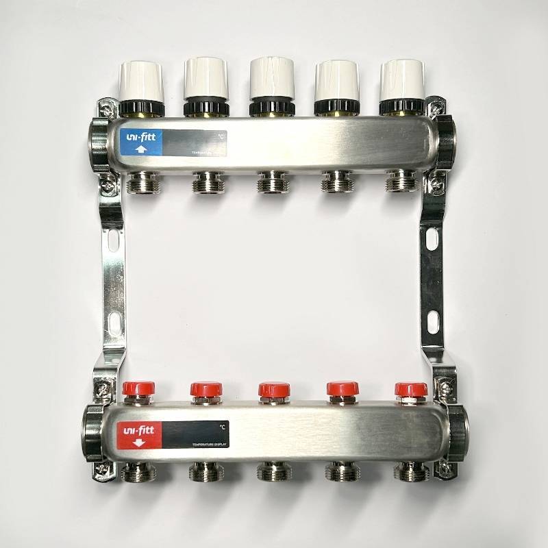 Коллекторная группа 1 x 5 выходов 3/4 STOUT с балансировочными клапанами из нержавеющей стали без концевых групп 451W4305