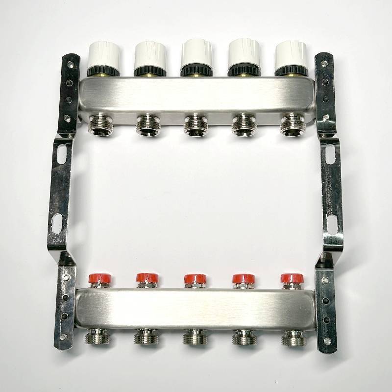 Коллекторная группа 1 x 5 выходов 3/4 STOUT с балансировочными клапанами из нержавеющей стали без концевых групп 451W4305