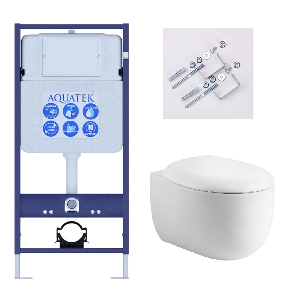 Комплект инсталляции 4 в 1 AQUATEK Альтаир (рама Standard INS-0000012, кнопка KDI-0000011, унитаз AQ1980-00) cm-011