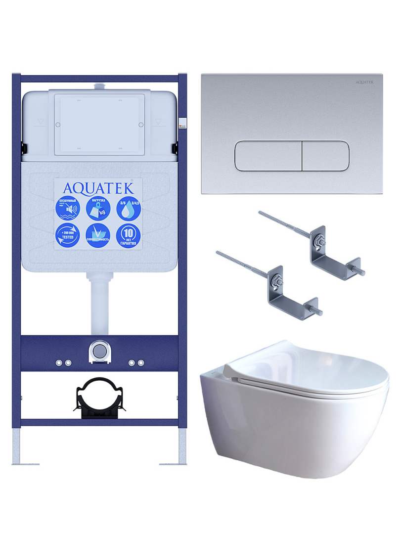Комплект инсталляции 4 в 1 Aquatek Поларис (рама Standard, унитаз AQ0700-01, сиденье soft-close, панель KDI-0000014) ПОЛАРИС-01-014