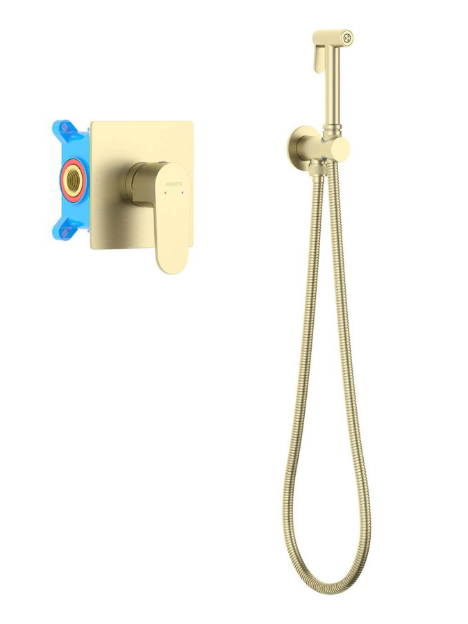 Набор с гигиеническим душем Aquanet Oberon со смесителем шлифованное золото AQ1219BG
