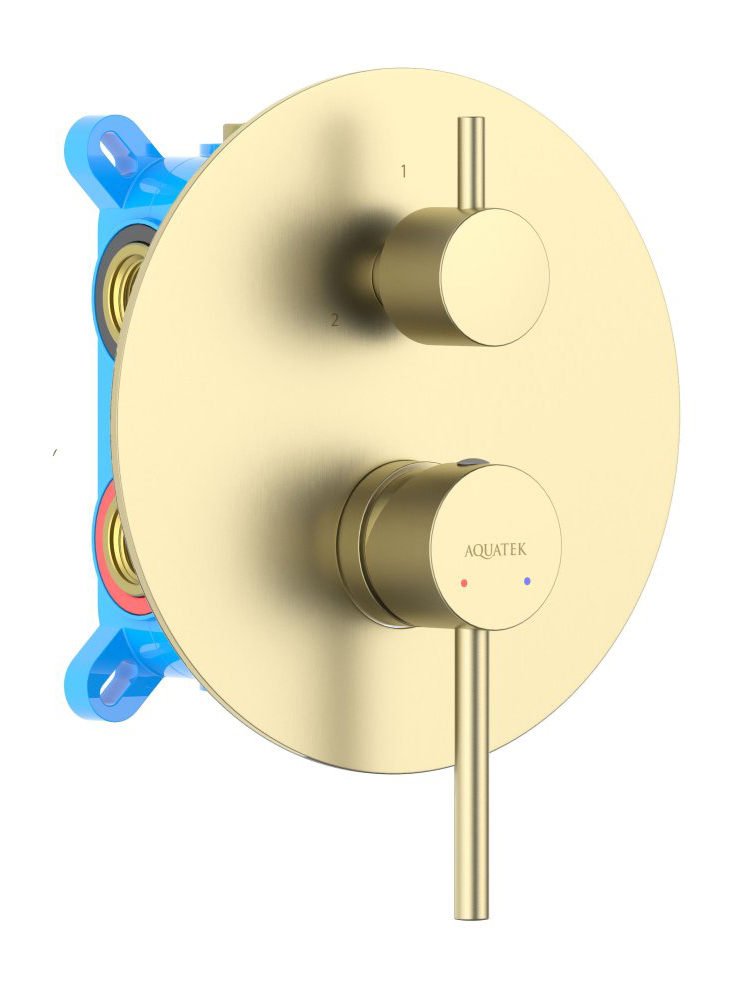 Смеситель для ванны встраиваемый Aquanet Европа 2 режима внешняя и скрытая часть шлифованное золото AQ1346BG
