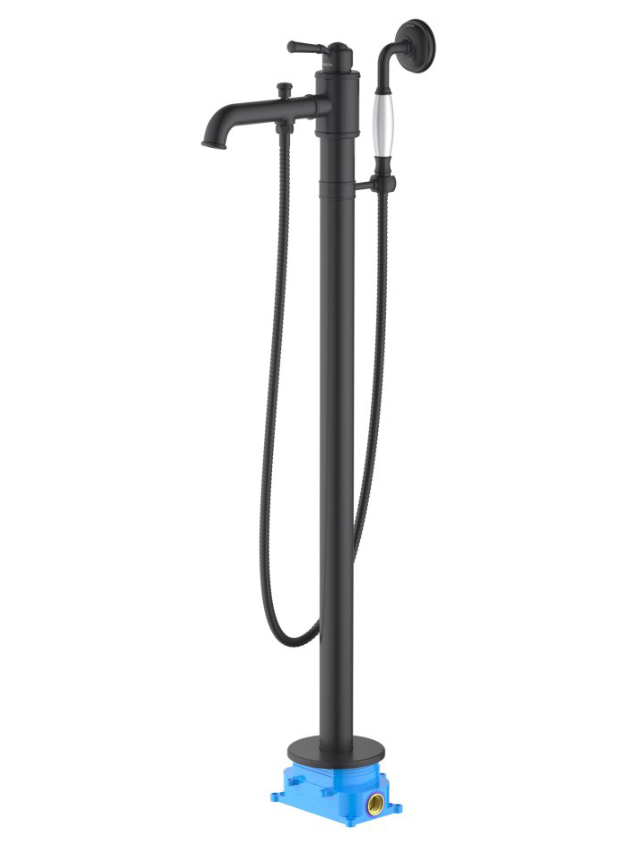 Смеситель для ванны напольный Aquanet Классик комплект матовый черный AQ1545MB