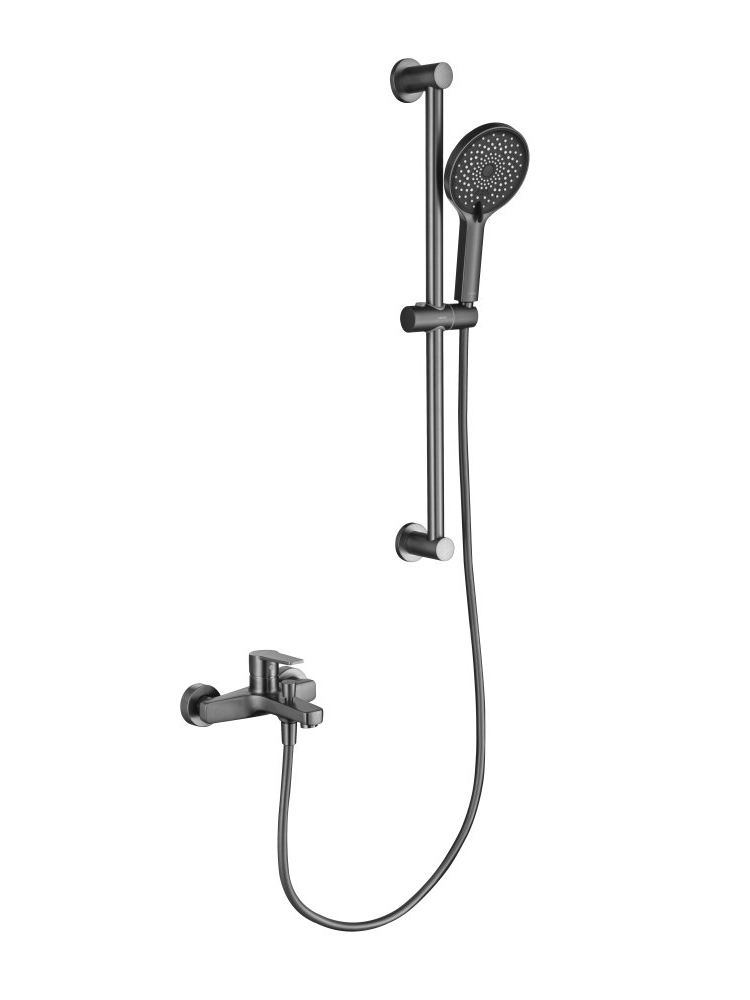 Смеситель для ванны Aquanet Лугано с душевым гарнитуром 3jet оружейная сталь AQ1748BGM