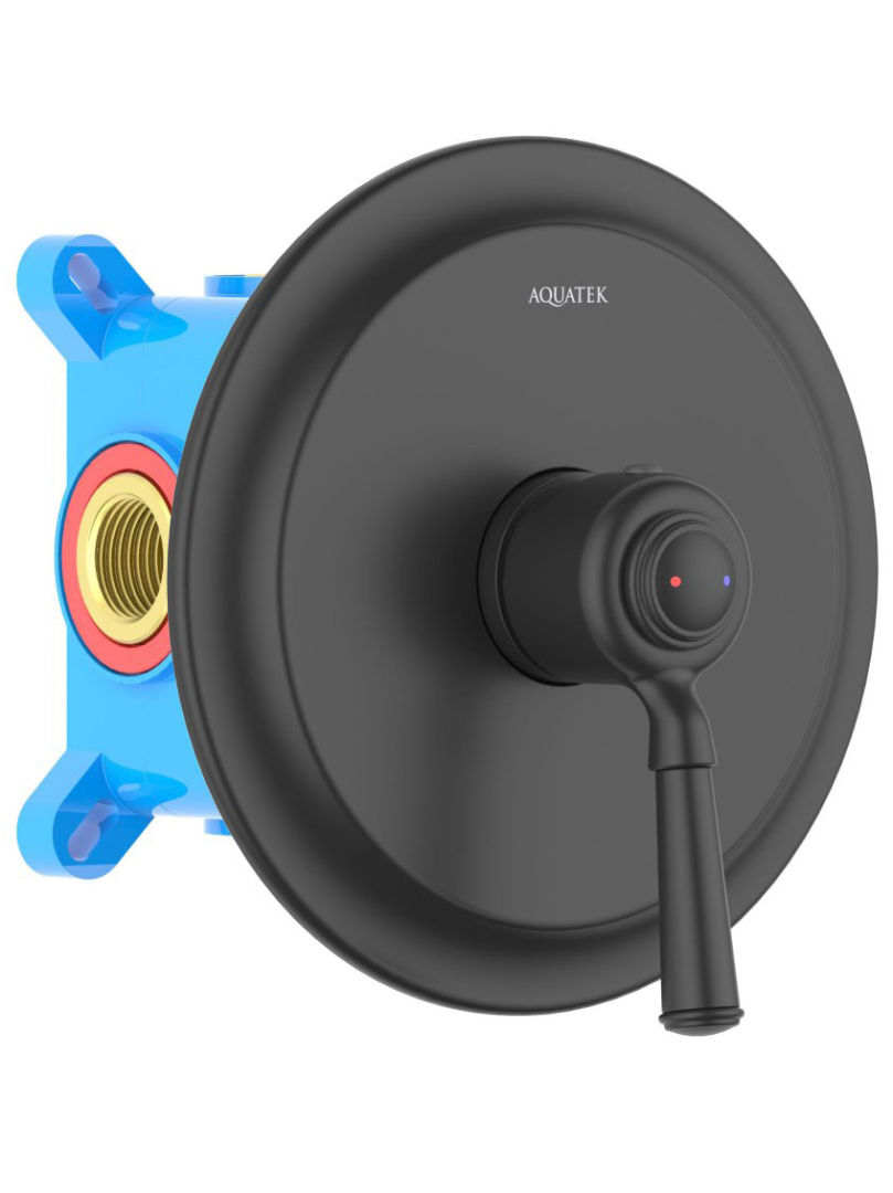 Смеситель для душа Aquanet Классик встраиваемый 1 режим (внешняя и скрытая часть) матовый черный AQ1566MB