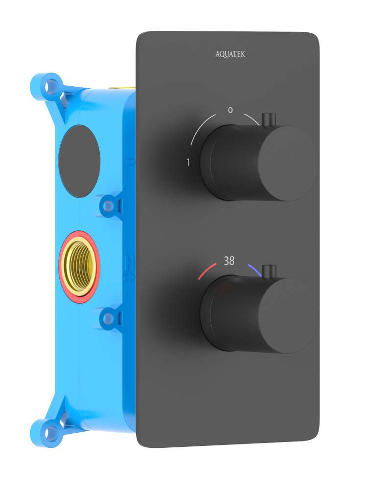 Смеситель термостатический для ванны Aquanet Европа 2 режима комплект со скрытой частью матовый черный AQ1392MB