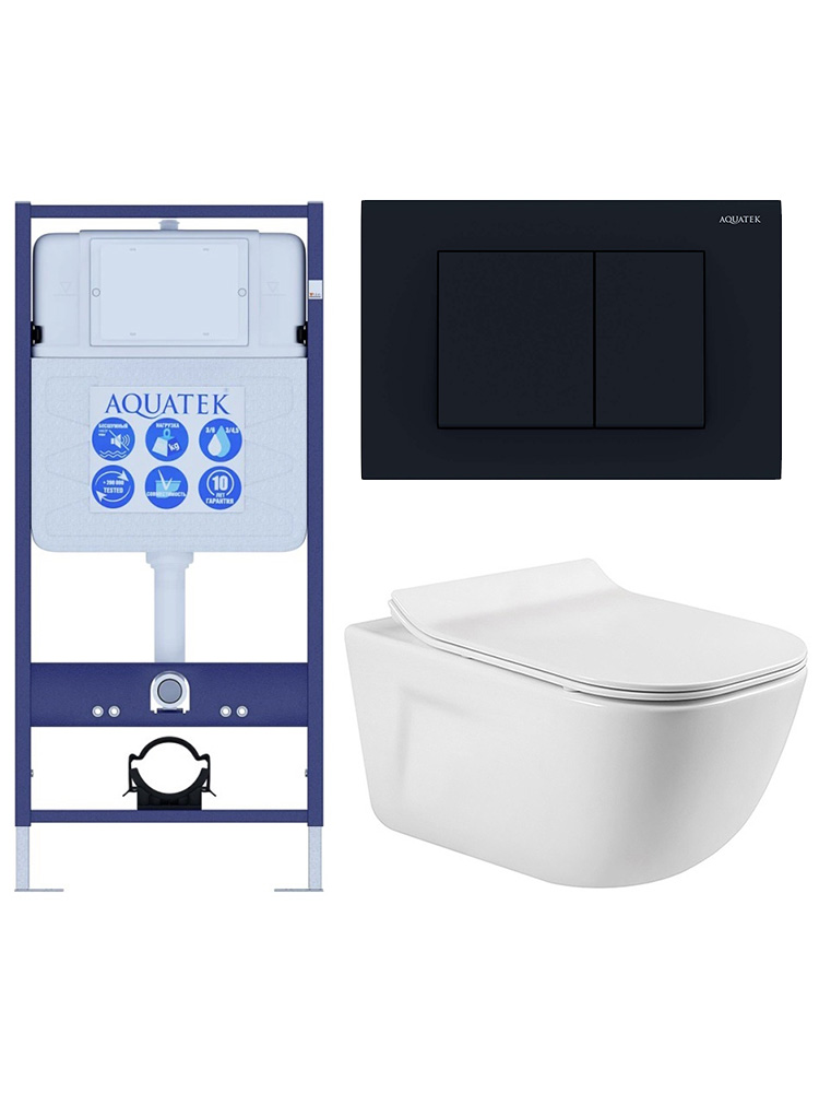 Комплект инсталляции с унитазом AQUATEK ДИВА-012 4в1 (рама INS-0000012, клавиша KDI-0000012, унитаз AQ2012-00) ДИВА-012 4в1