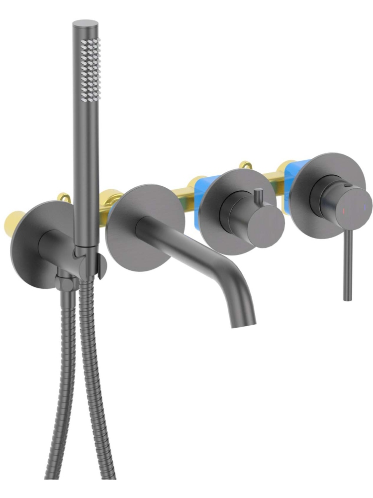 Смеситель для ванны встраиваемый Aquanet Европа внешняя и скрытая часть оружейная сталь AQ1344BGM