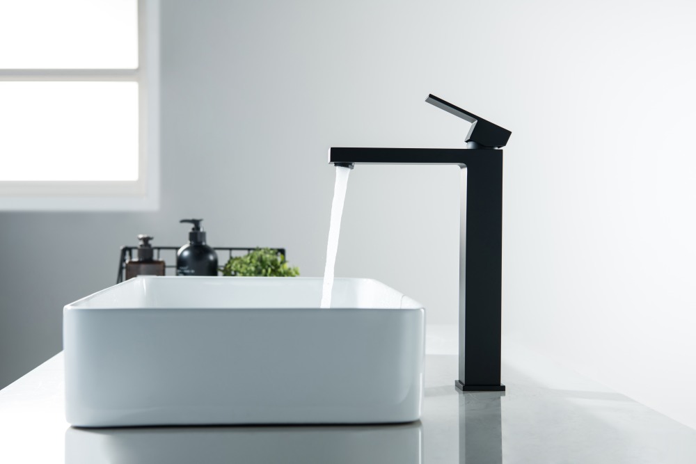 Смеситель для раковины Aquanet Либра высокий 257 мм без донного клапана матовый черный AQ1604MB