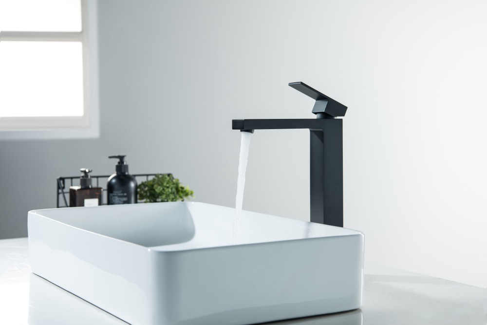 Смеситель для раковины Aquanet Либра высокий 257 мм без донного клапана матовый черный AQ1604MB