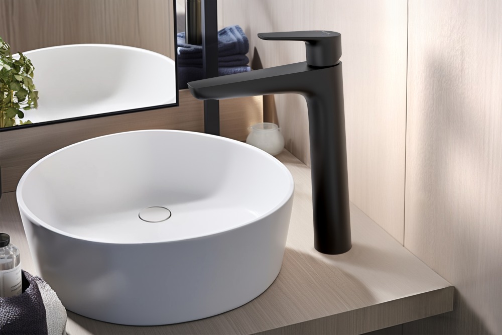 Смеситель для раковины Aquanet Бетта высокий 230 мм матовый черный AQ1104MB