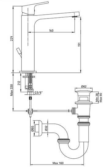 Смеситель для раковины TOPAZ TIERA 191 мм 102188013EX